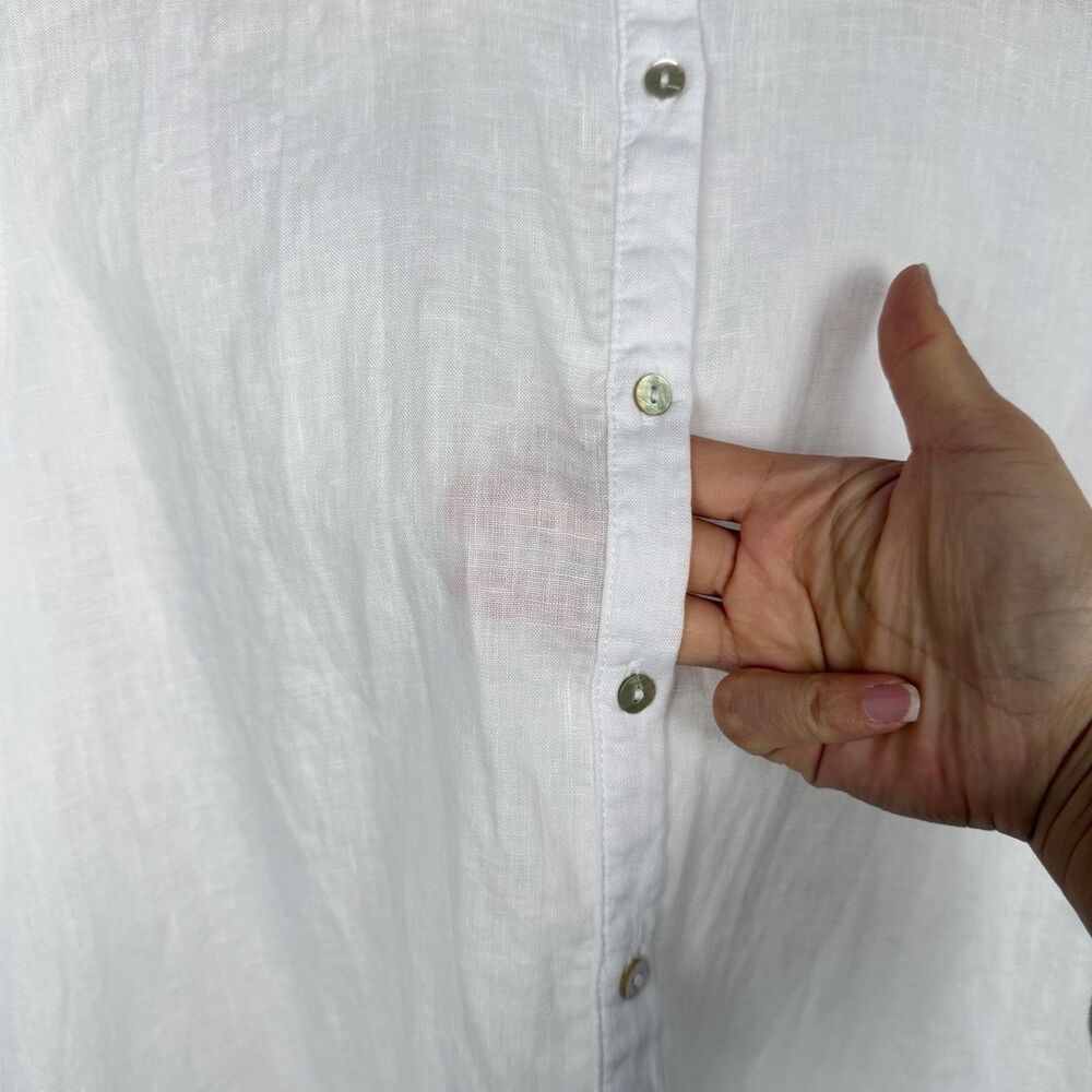 TAHARI Women's Rolled Sleeve White Linen Beach Shirt 1X - Picture 4 of 6